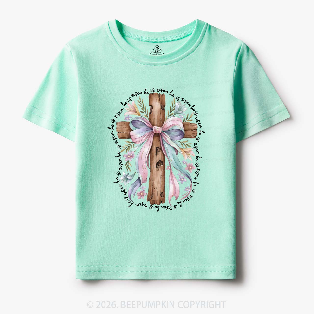 He Is Risen Soft Pastel Cross Toddler&Kids Tees