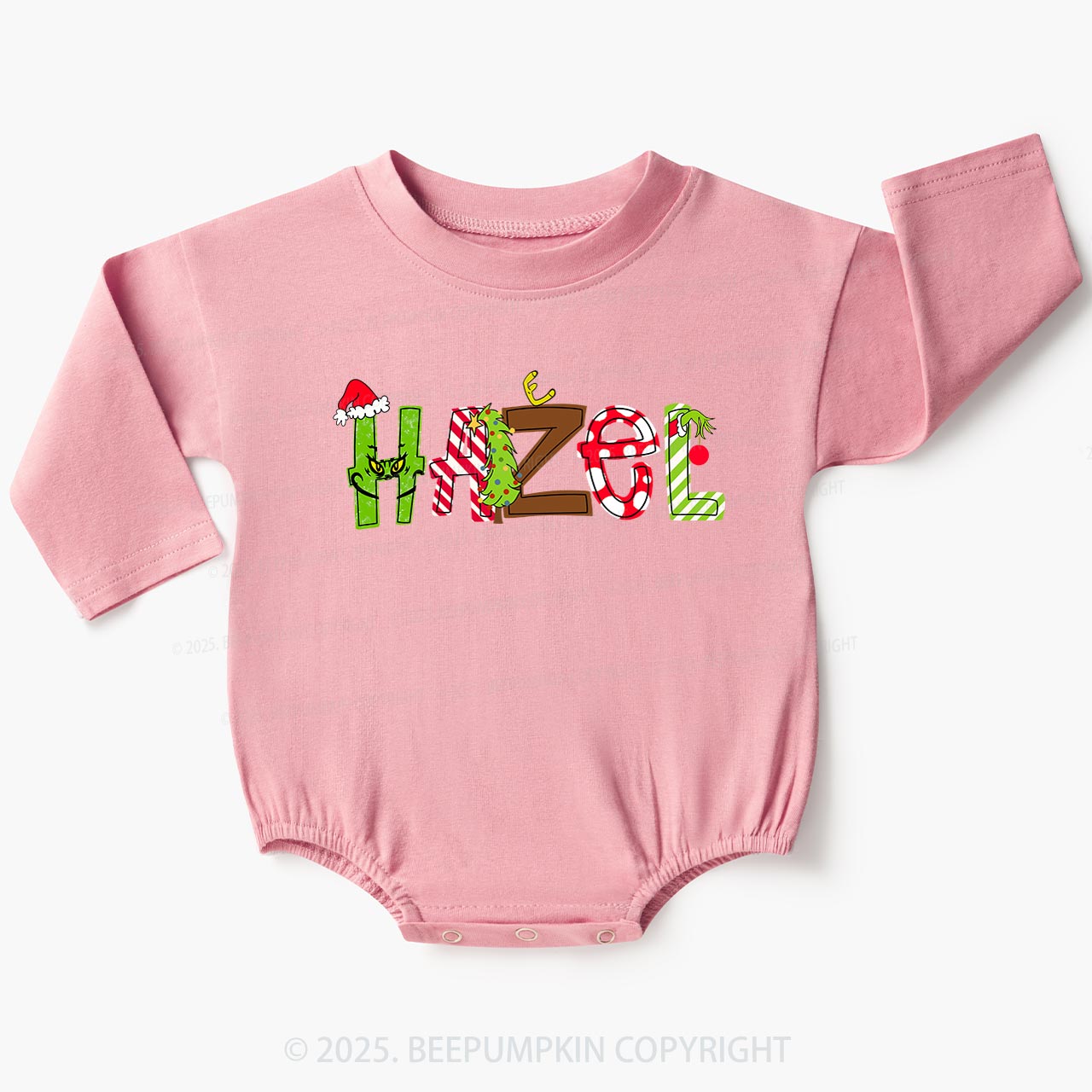 Personalized Christmas Character Name Baby Bubble Romper Beepumpkin