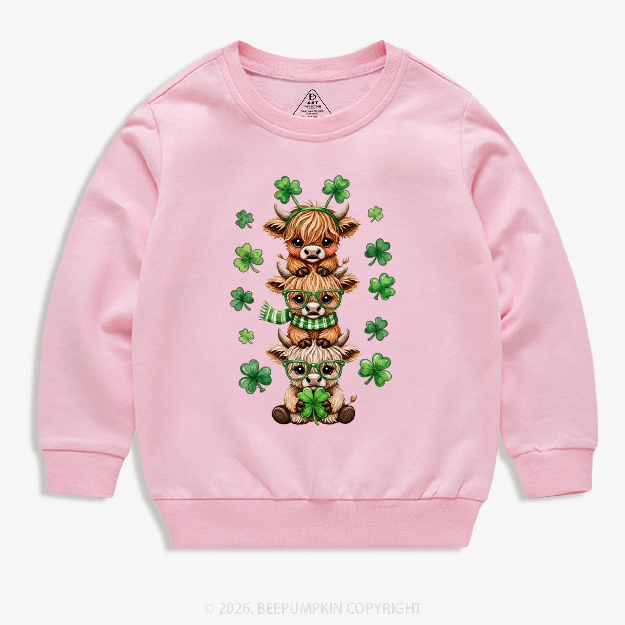 Highland Cow St. Patrick's Day Kid's Sweatshirt