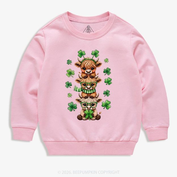 Highland Cow St. Patrick's Day Kid's Sweatshirt