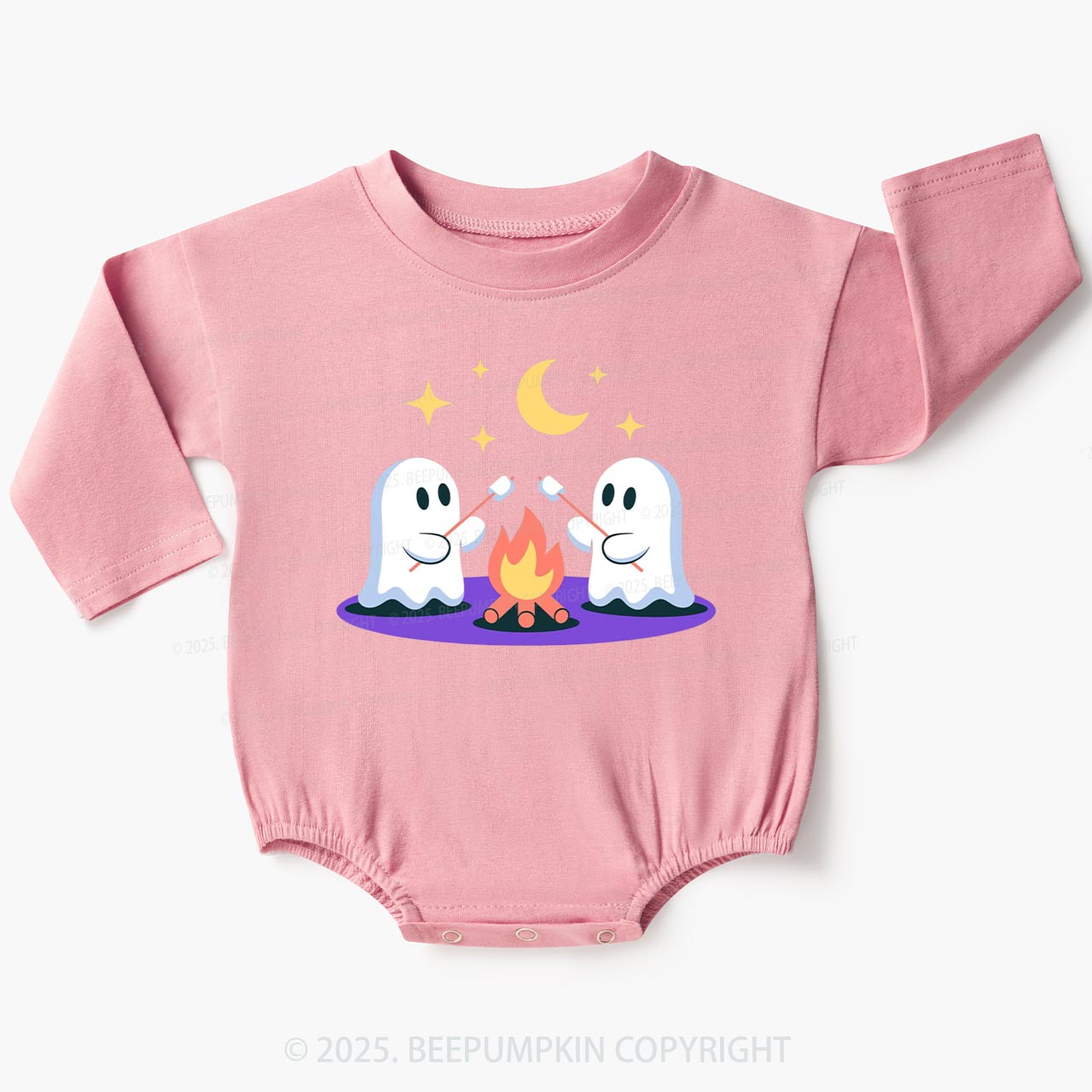 Ghost With Star Moon Baby Bubble Romper Beepumpkin