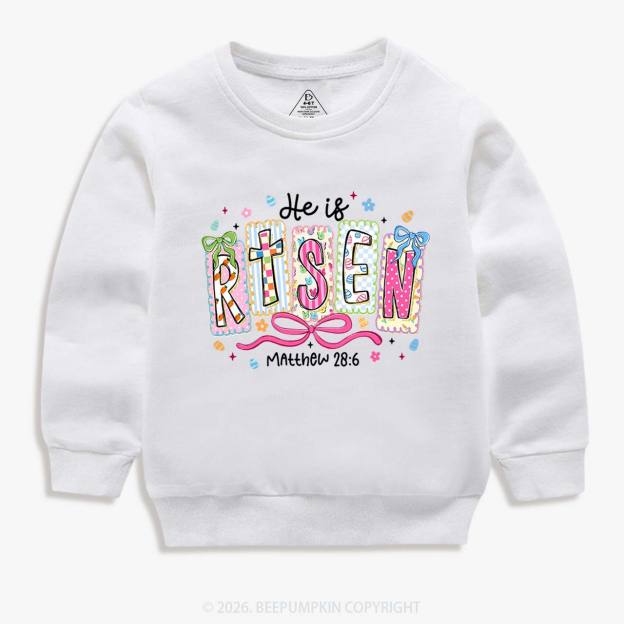 Easter Bow Lettering He Is Risen Kid's Sweatshirt
