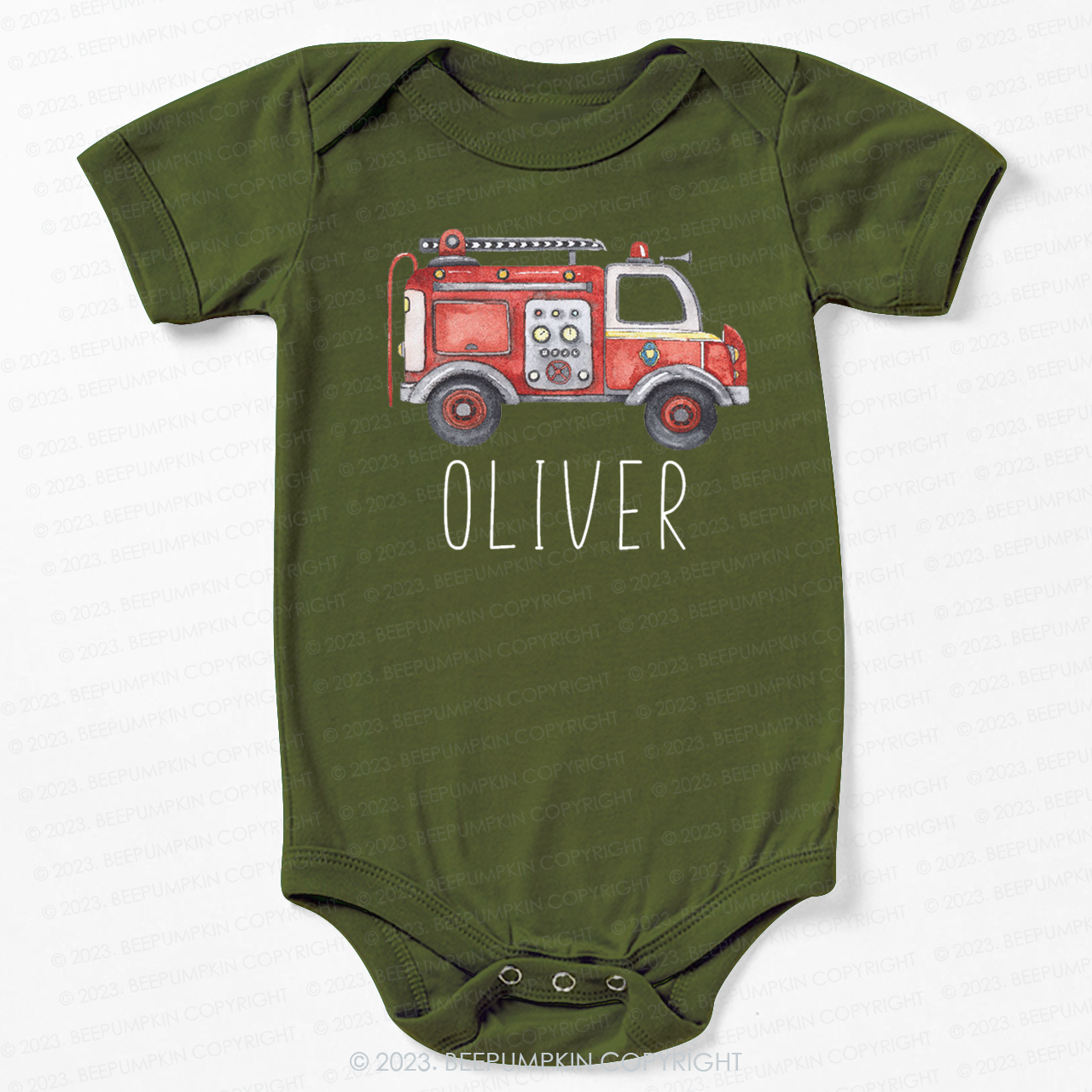 Cute Personalized Fire Truck Bodysuit For Baby
