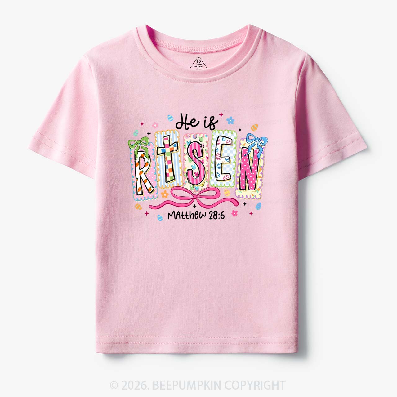 Easter Bow Lettering He Is Risen Toddler&Kids Tees