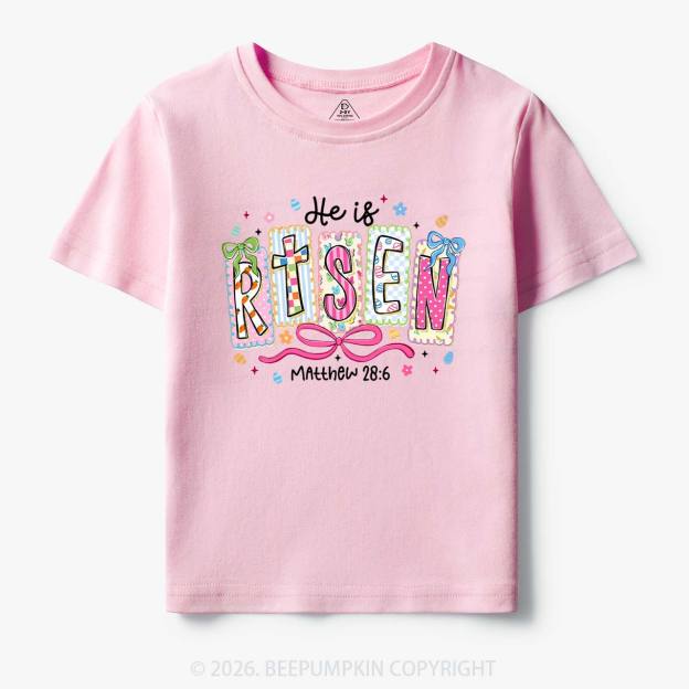 Easter Bow Lettering He Is Risen Toddler&Kids Tees