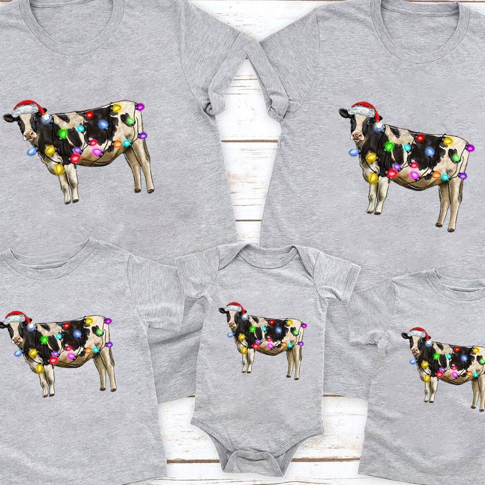 Christmas Light&Cow Family Matching Shirt
