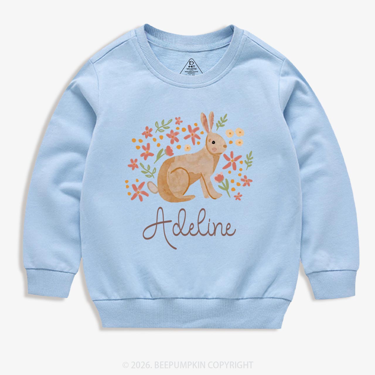 Personalized Watercolor Bunny Blooms Kid's Sweatshirt