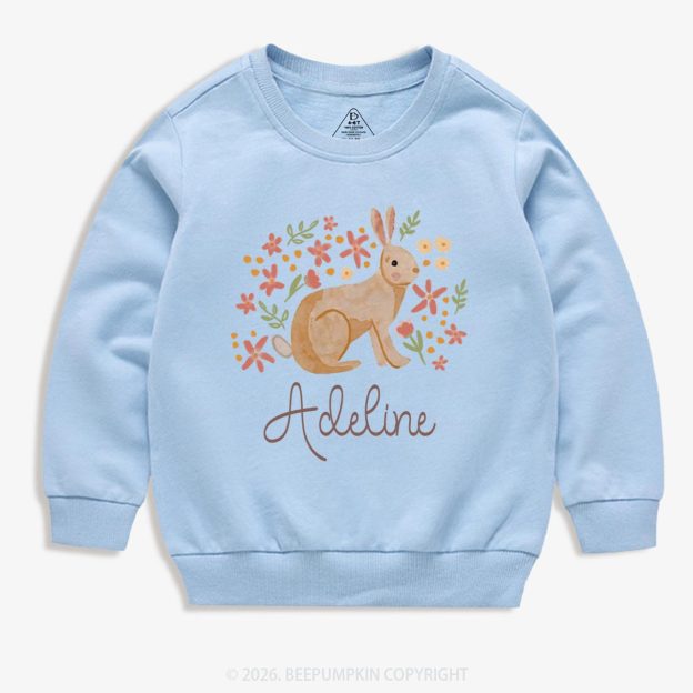 Personalized Watercolor Bunny Blooms Kid's Sweatshirt