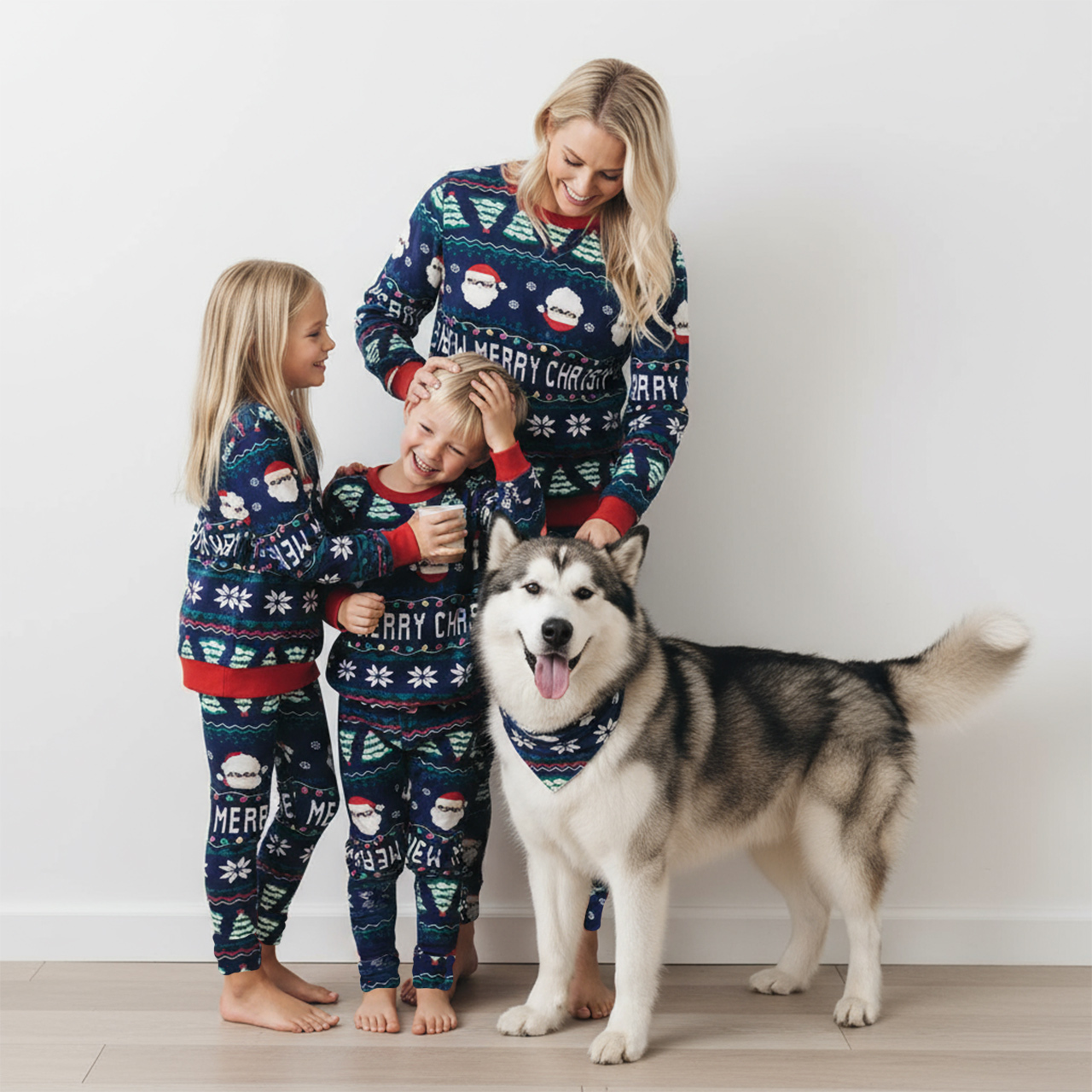 Navy Happy Santa Claus All-Over Print Family Matching Pajama Sets