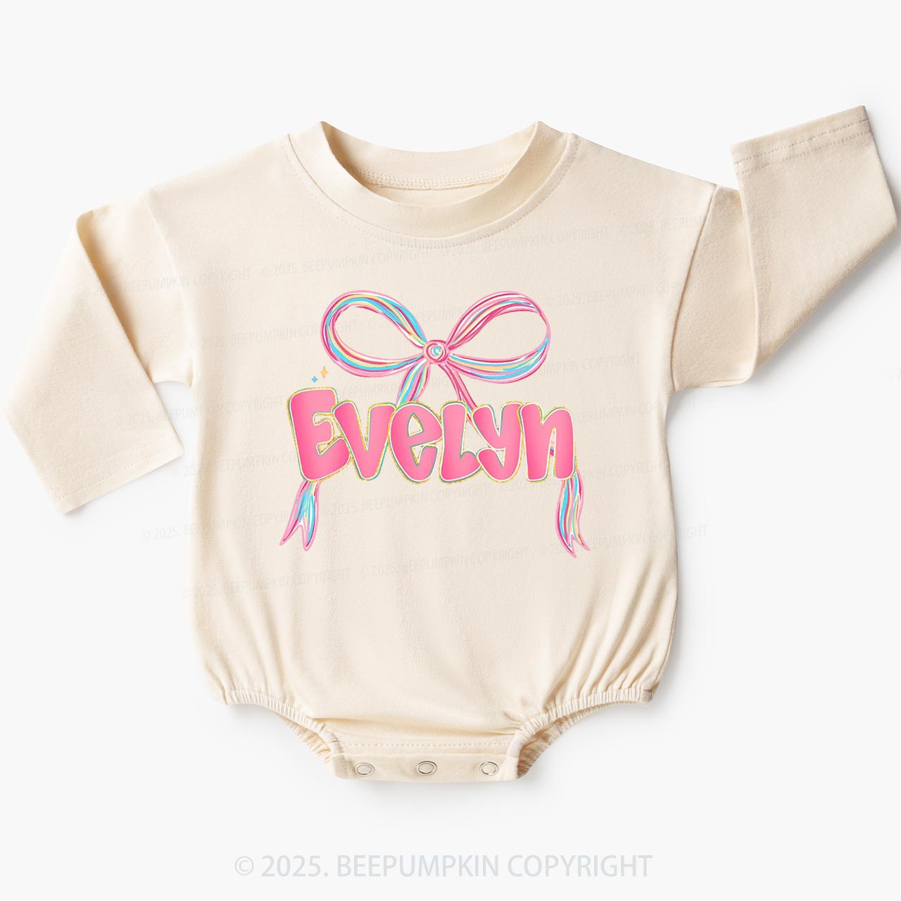 Personalized Name Pink Bow Baby Bubble Romper Beepumpkin