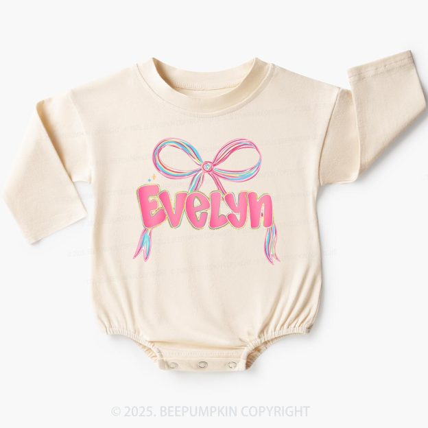 Personalized Name Pink Bow Baby Bubble Romper Beepumpkin