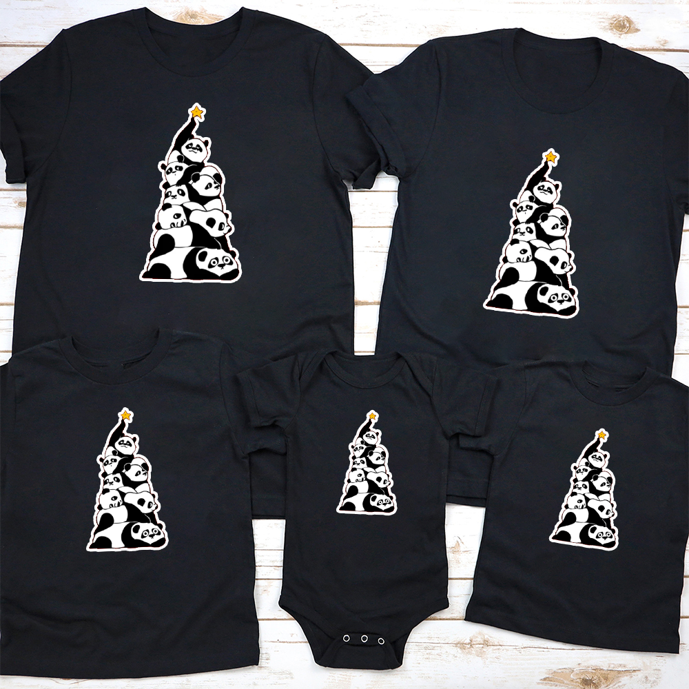 Christmas Tree Pandas Family Matching T-Shirt