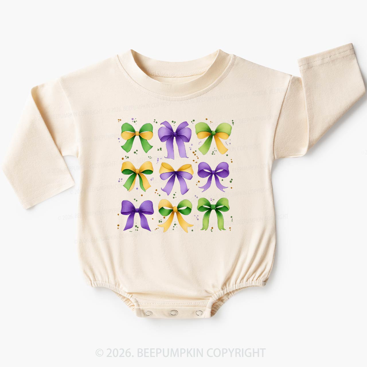 Kids Mardi Gras Ribbon Bows Baby Bubble Romper Beepumpkin