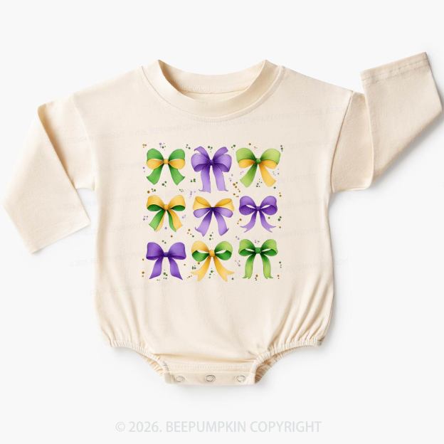Kids Mardi Gras Ribbon Bows Baby Bubble Romper Beepumpkin