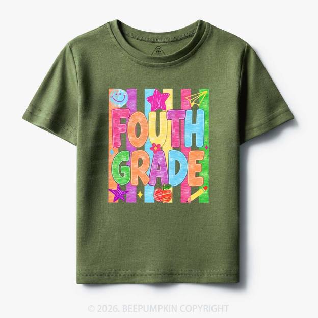 Personalized Crayon Colorful Drawn Striped Back To School Toddler&Kid's Tees