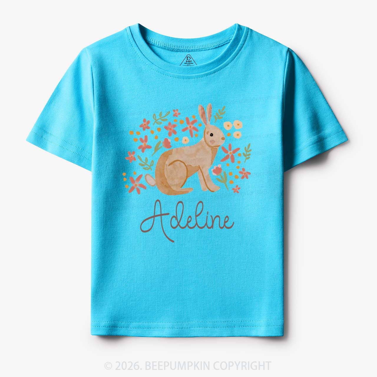 Personalized Watercolor Bunny Blooms Toddler&Kid's Tees