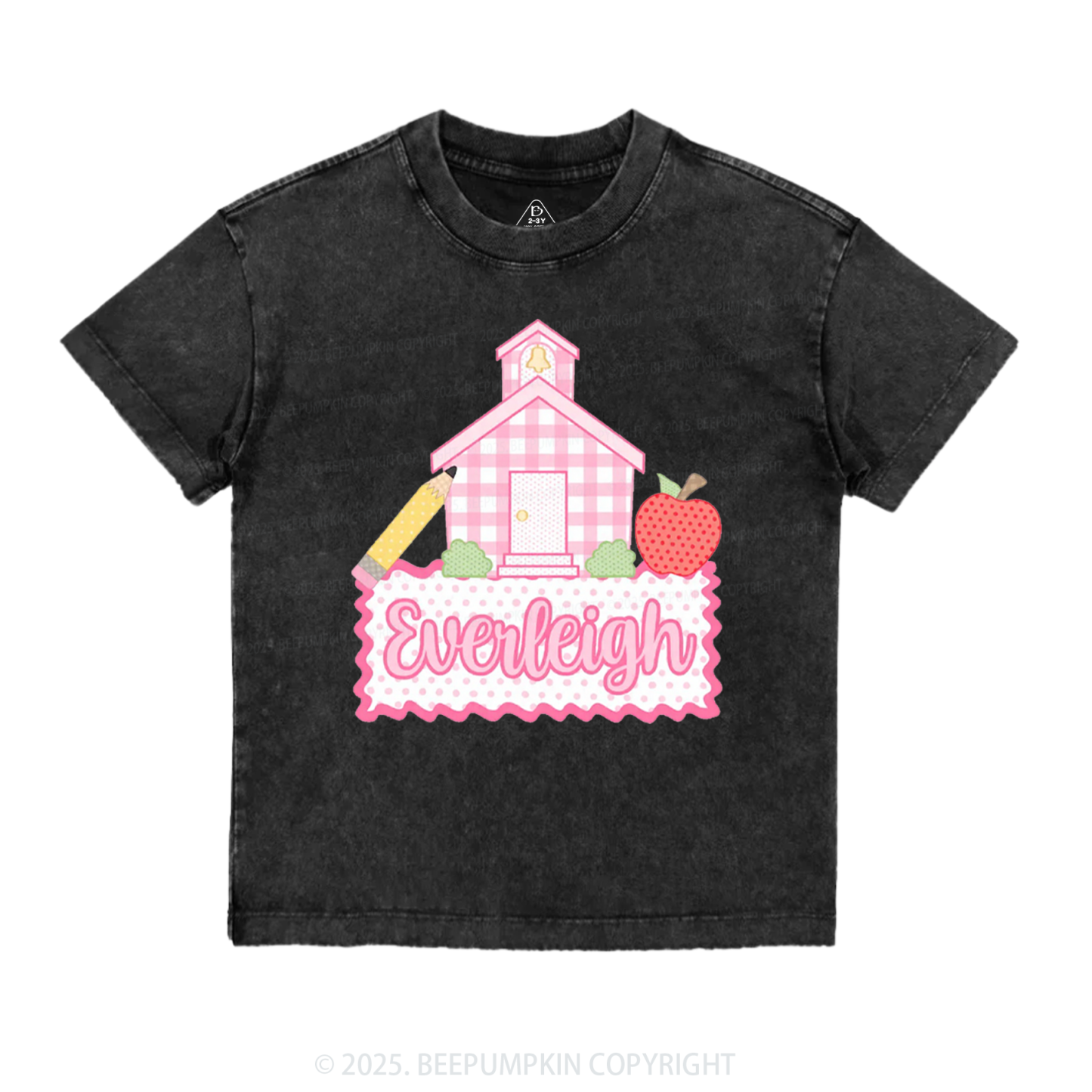 Personalized Pink Schoolhouse Toddler&Kids Washed Tees