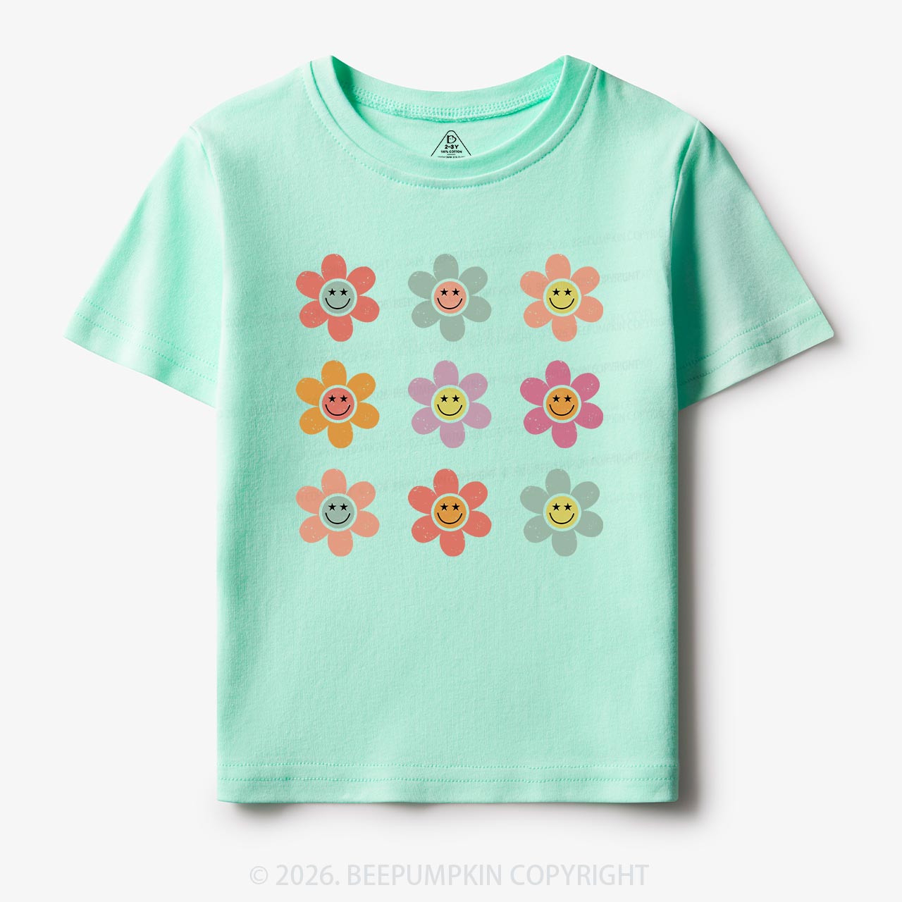 Happy Face Flowers Summer Kids T-Shirts