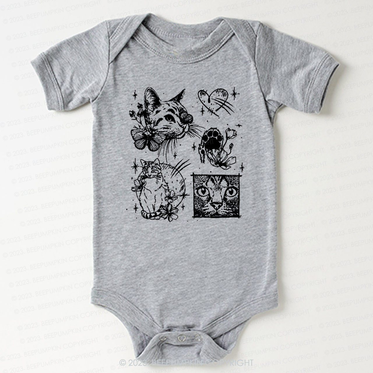 Cats Outlined Retro Bodysuit For Baby