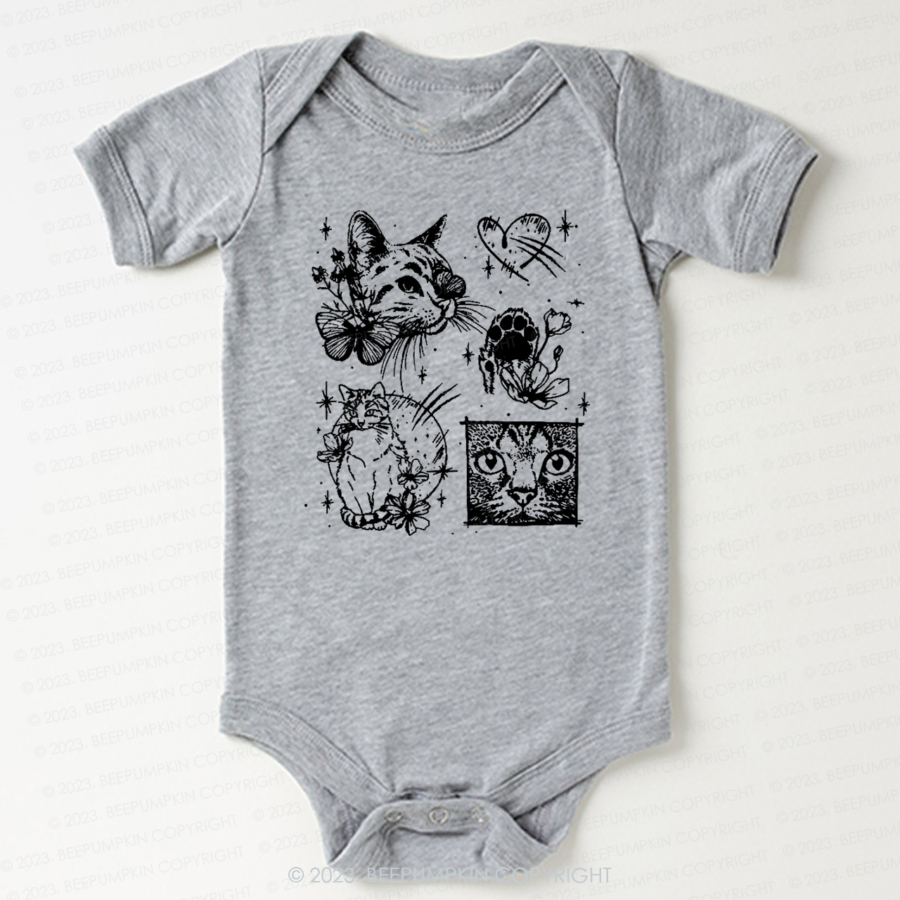 Cats Outlined Retro Bodysuit For Baby
