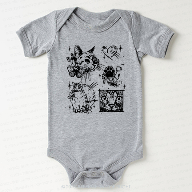 Cats Outlined Retro Bodysuit For Baby