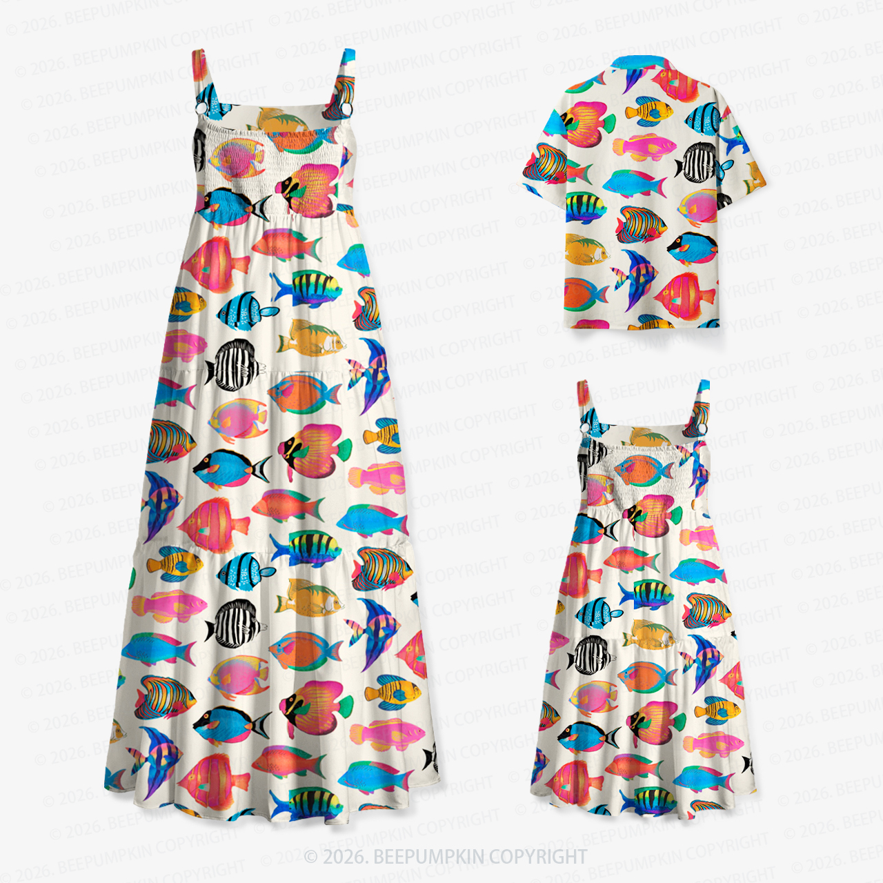 Tropical Reef Harmony Mom&Kids Summer Matching All-Over Print Outfits