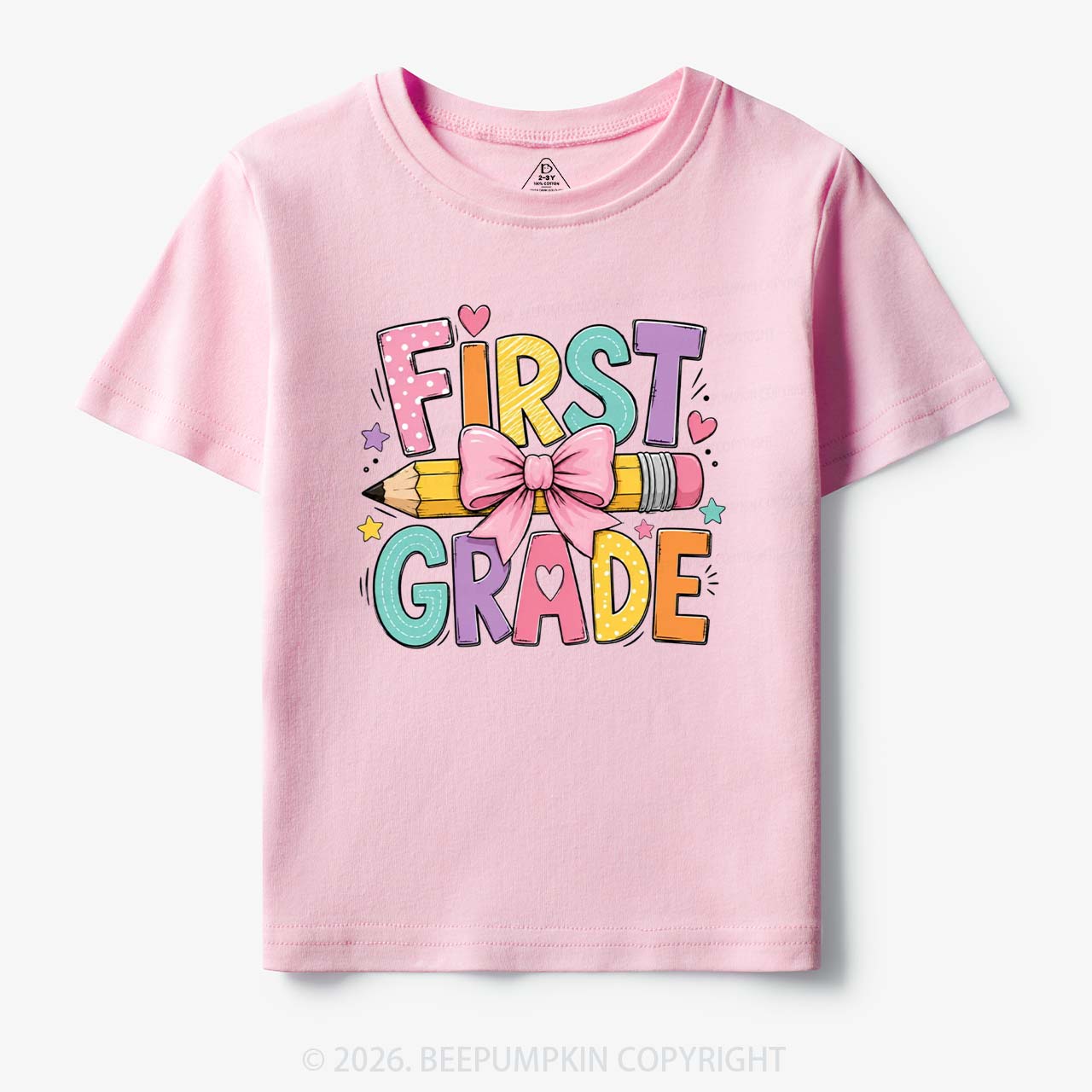 Colorful First Grade Back To School Pencil Bow Toddler&Kid's Tees