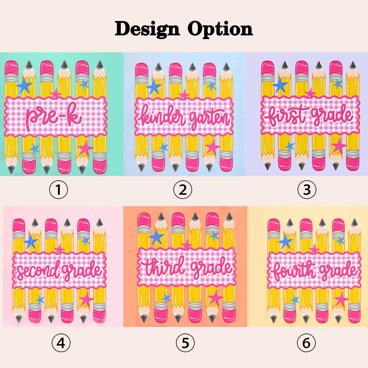 Personalized Grade Level Gingham Pencil Toddler&Kid's Tees