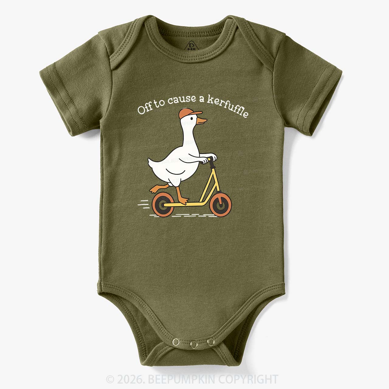 Off To Cause A Kerfuffle Silly Duck Animal Baby Bodysuit