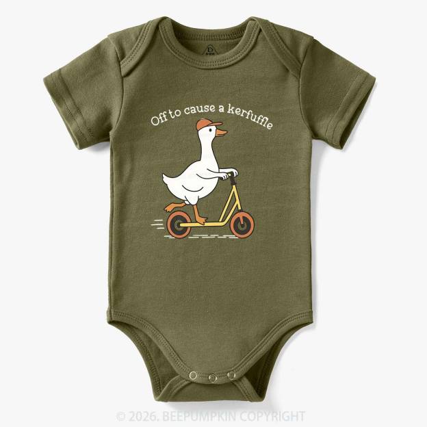 Off To Cause A Kerfuffle Silly Duck Animal Baby Bodysuit