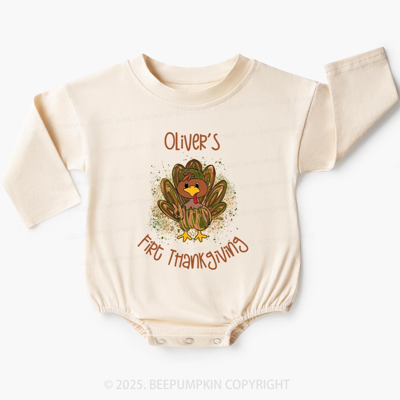 Personalized First Thanksgiving Baby Bubble Romper Beepumpkin