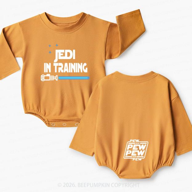 Back on the Butt Says PEW PEW PEW Baby Bubble Romper