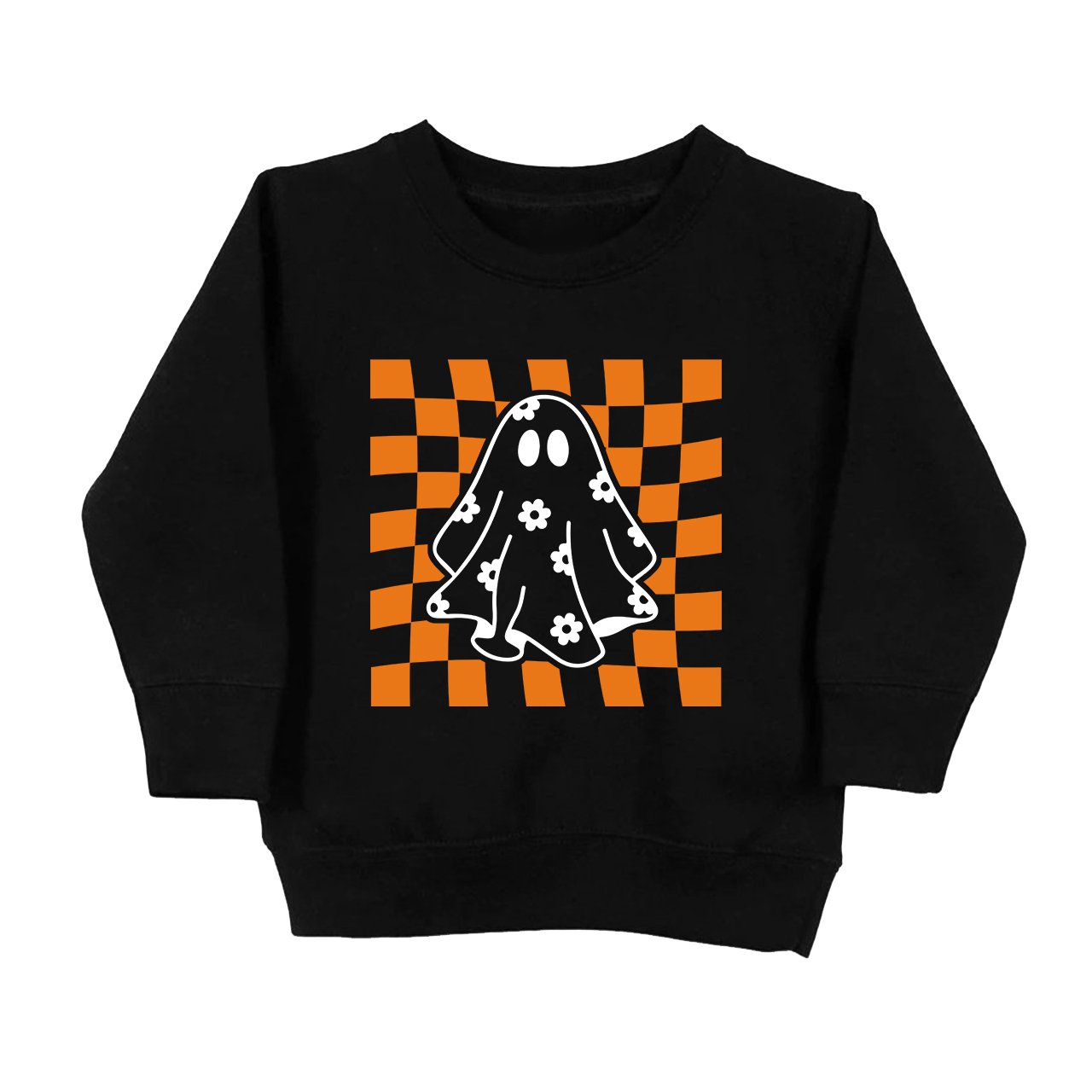 Checkered Floral Daisy Ghost Toddler Sweatshirt