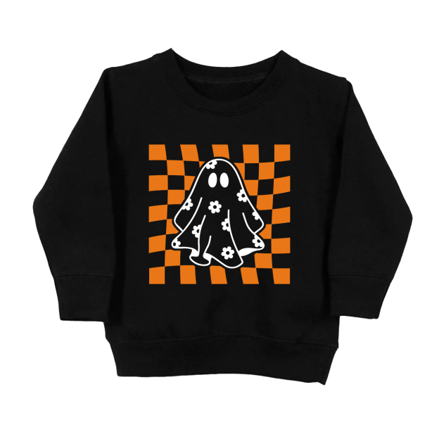 Checkered Floral Daisy Ghost Toddler Sweatshirt