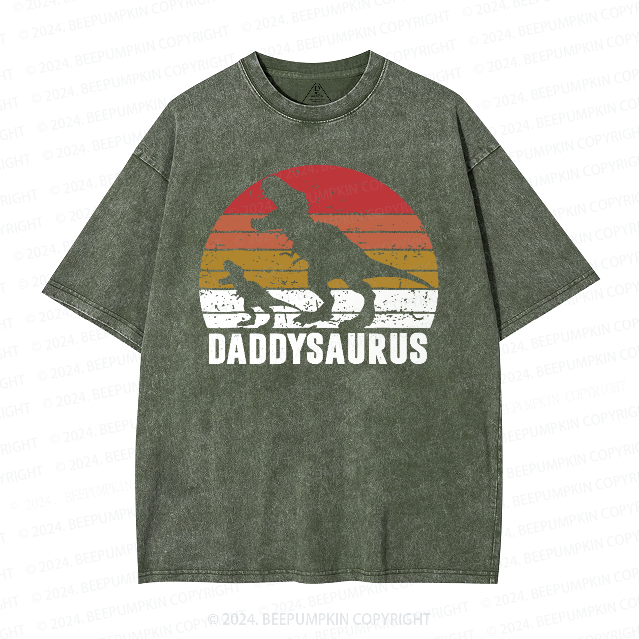 Daddy Saurus Roaring Dinosaur Washed T-Shirts 