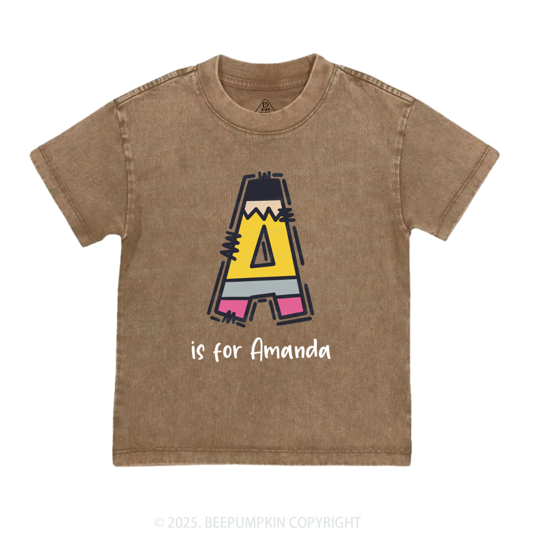 Personalized Pencil Letter Toddler&Kids Washed Tees