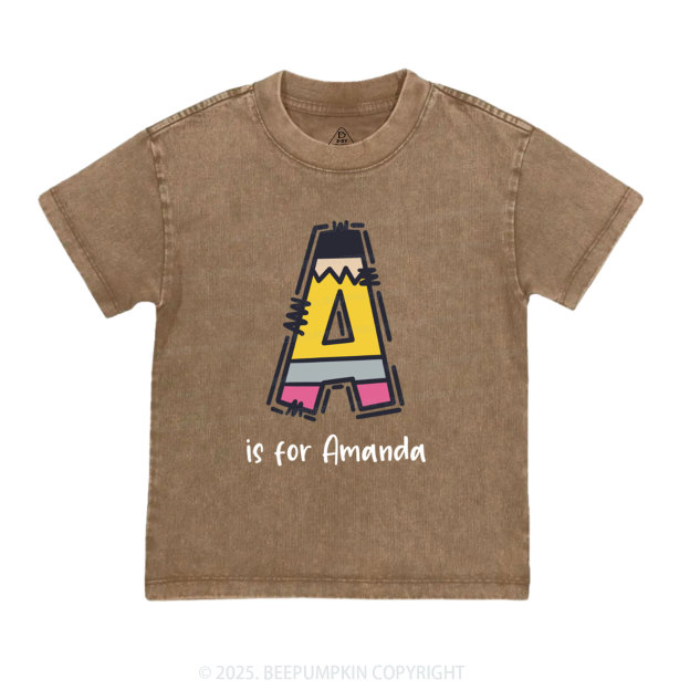 Personalized Pencil Letter Toddler&Kids Washed Tees