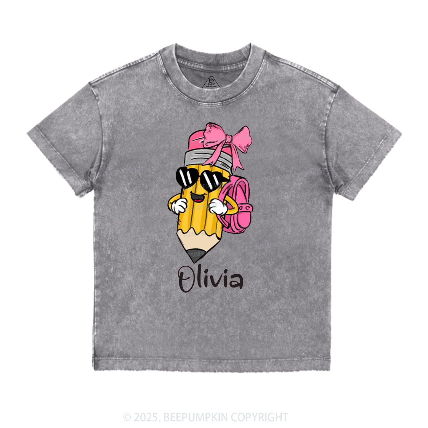 Personalized Boy Girl Pencil Toddler&Kids Washed Tees