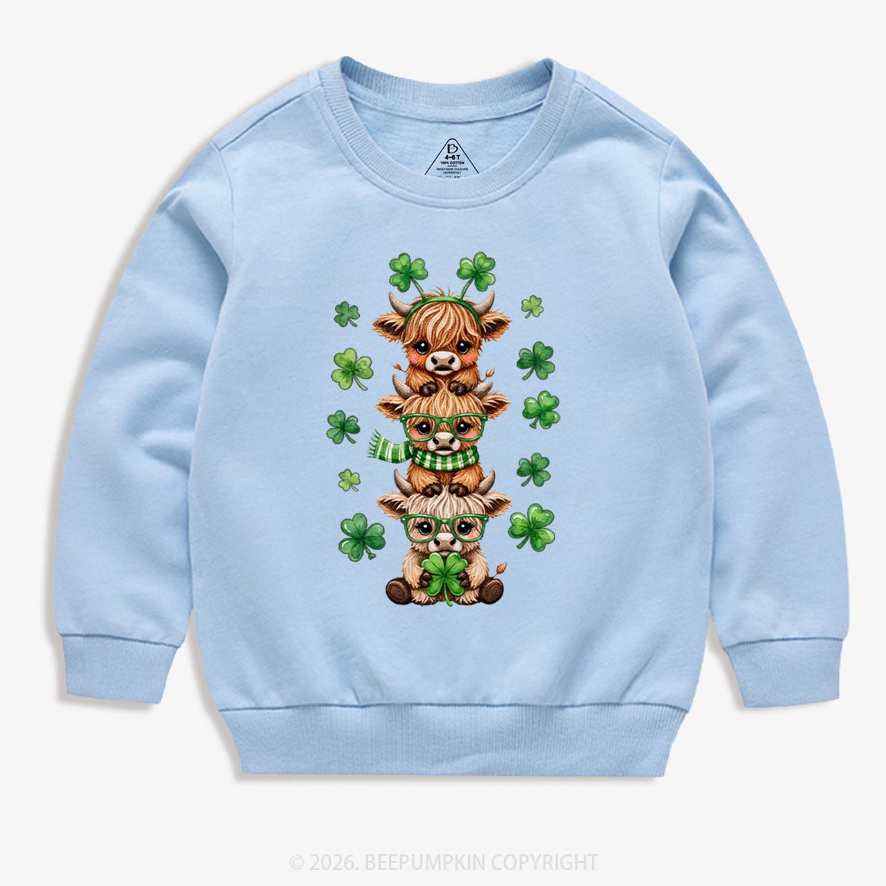 Highland Cow St. Patrick's Day Kid's Sweatshirt