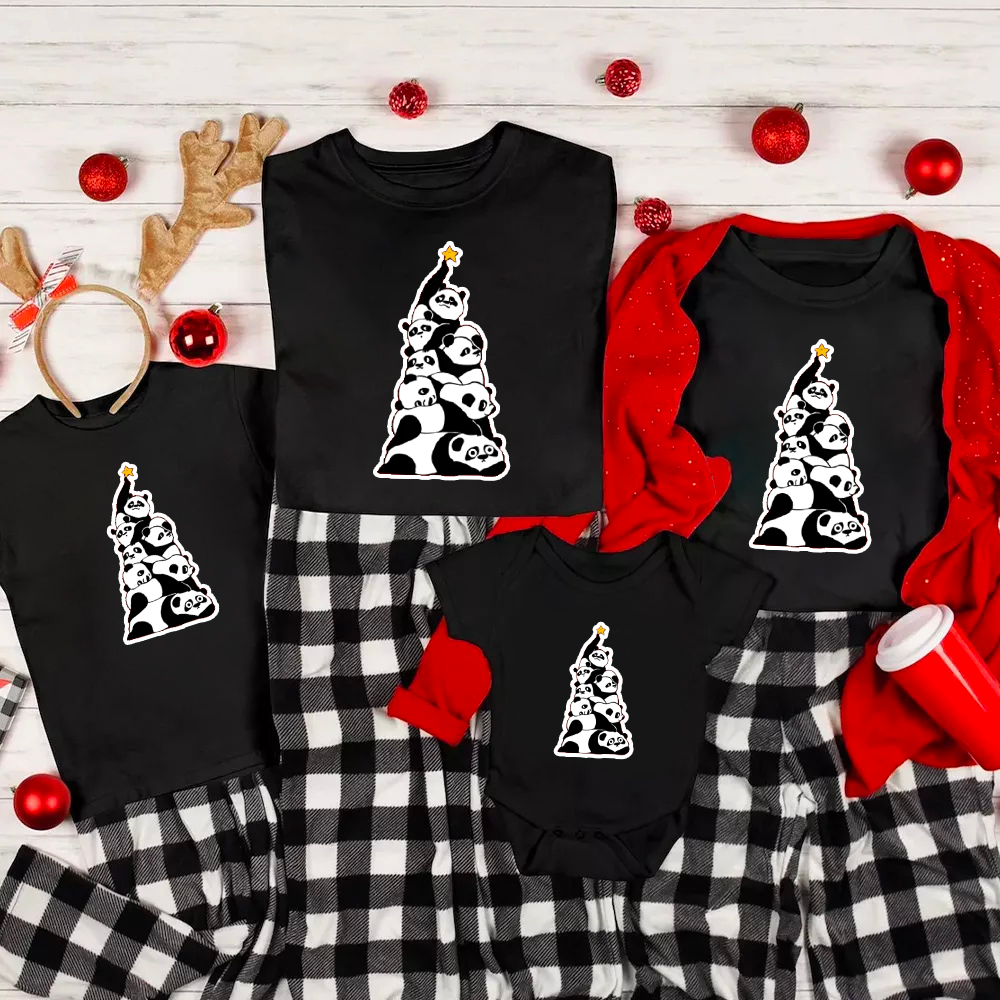 Christmas Tree Pandas Family Matching T-Shirt