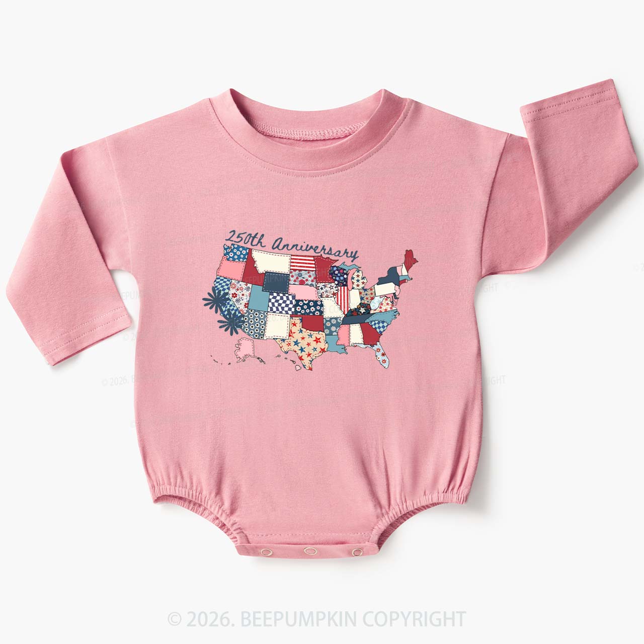 US 250 Years Patriotic Patchwork Baby Bubble Romper