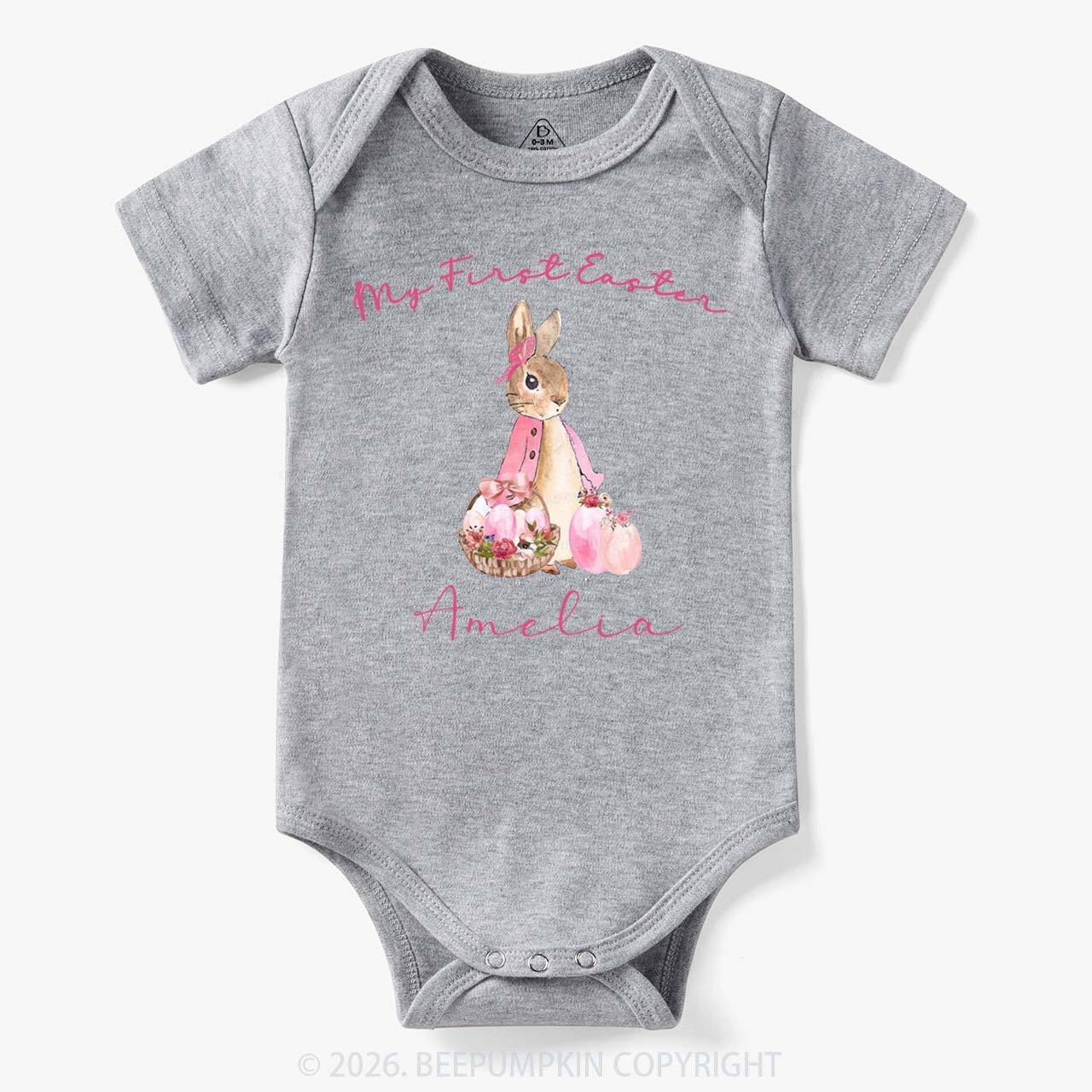 Personalized Pink Hop Into My First Easter Baby Bodysuit