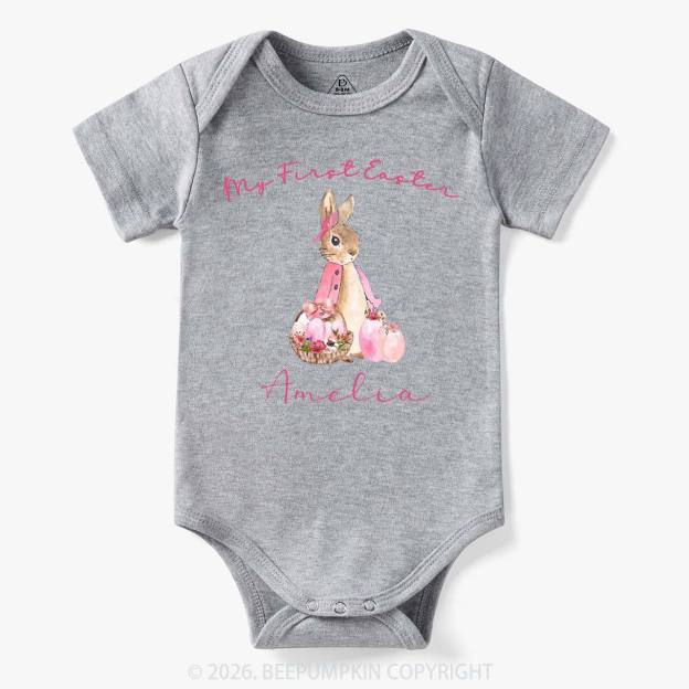 Personalized Pink Hop Into My First Easter Baby Bodysuit