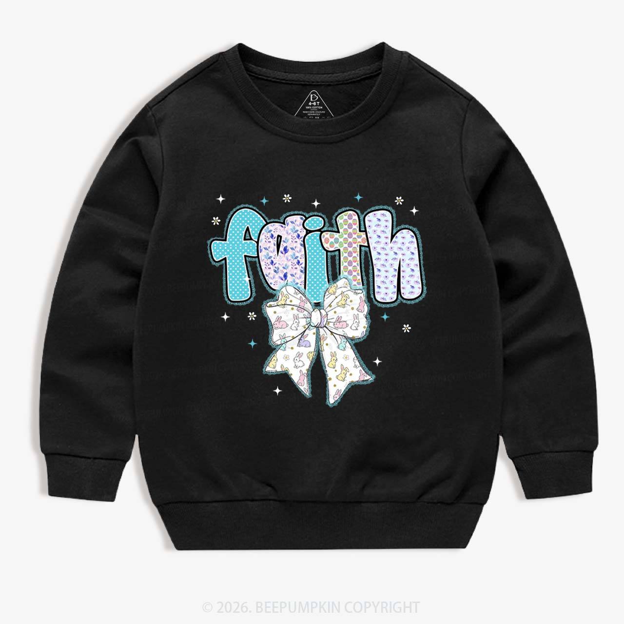 Blooming Faith Bunny Bow Kid's Sweatshirt
