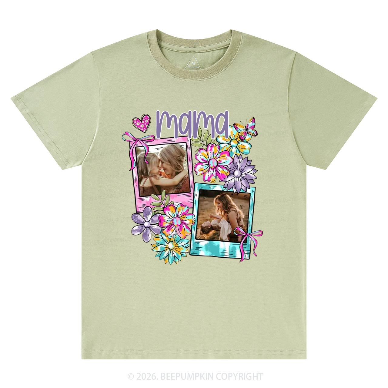 Personalized Floral Coquette Bow Photo T-Shirt For Mom