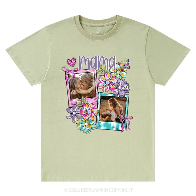 Personalized Floral Coquette Bow Photo T-Shirt For Mom