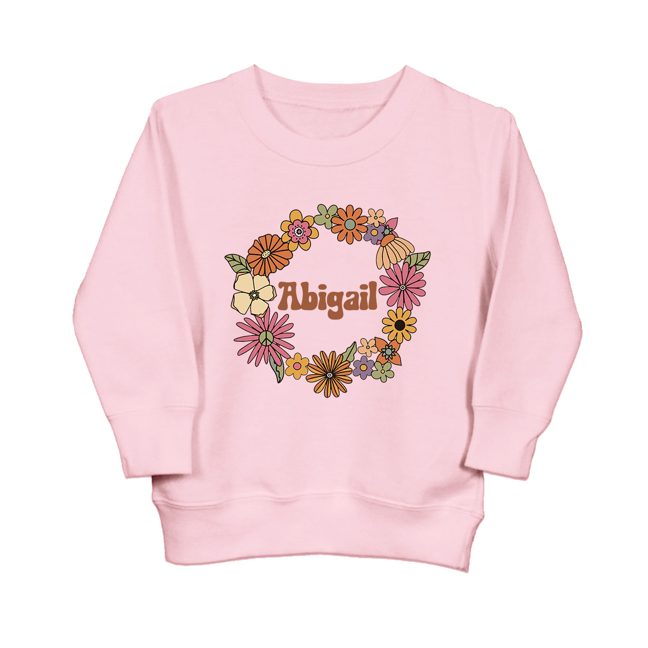 Girls Personalized Name In Floral Wreath Kids Sweatshirt
