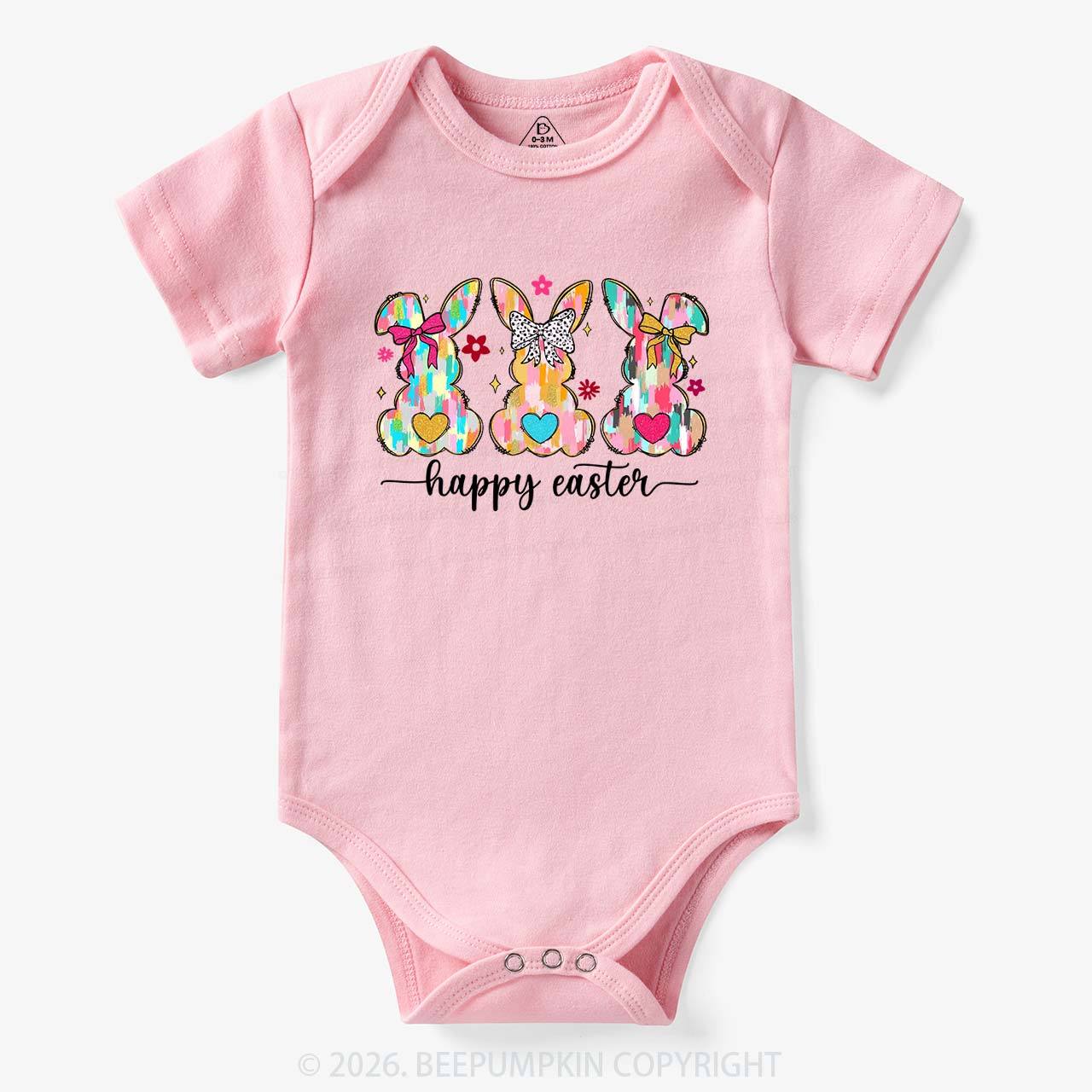 Pastel Brush Happy Easter Bunnies Baby Bodysuit