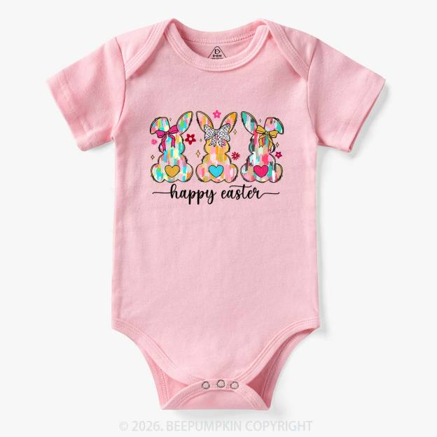 Pastel Brush Happy Easter Bunnies Baby Bodysuit