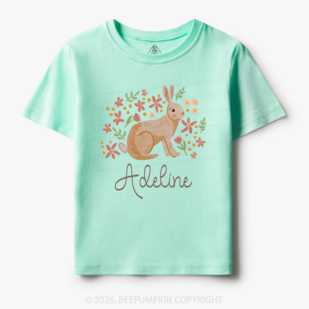Personalized Watercolor Bunny Blooms Toddler&Kid's Tees